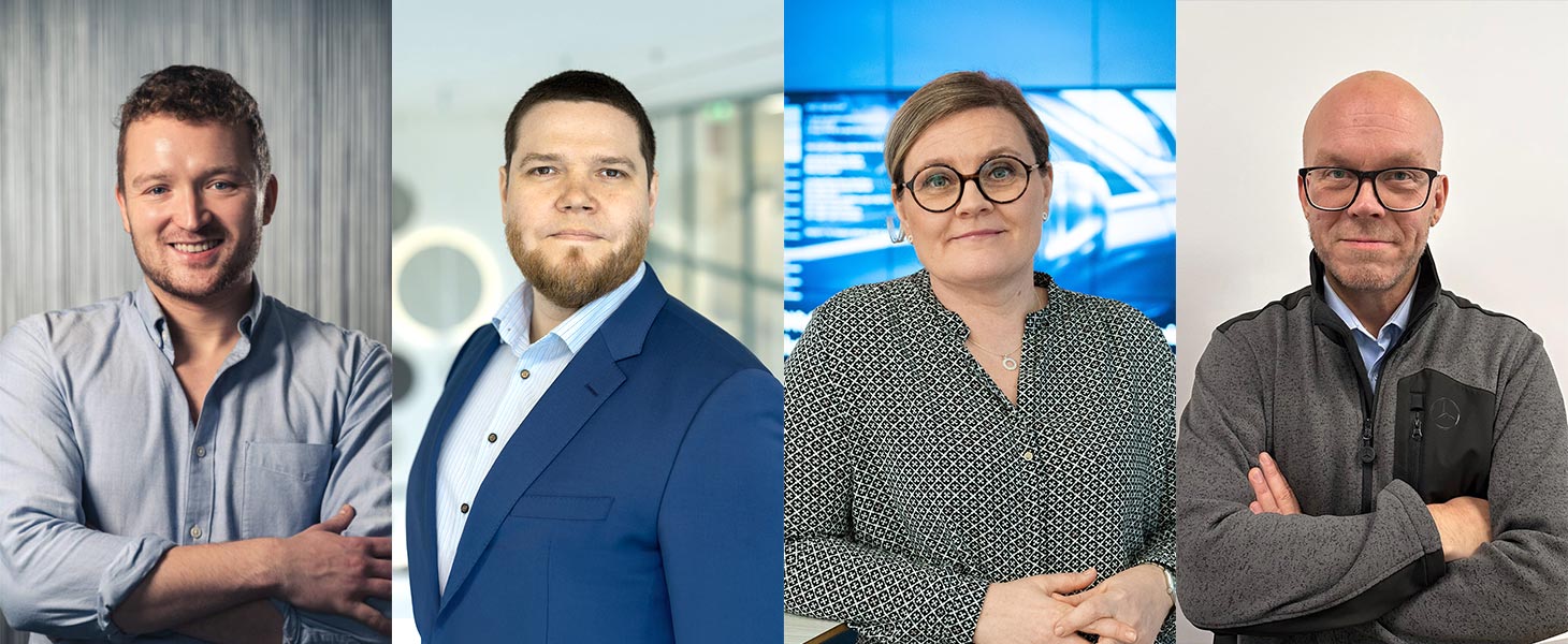 Kuvassa vasemmalta oikealle Business Talkin isäntä Isak Rautio ja hänen vieraansa Mikko Kuusakoski, Minna Vatilo ja Ilkka Ojala.